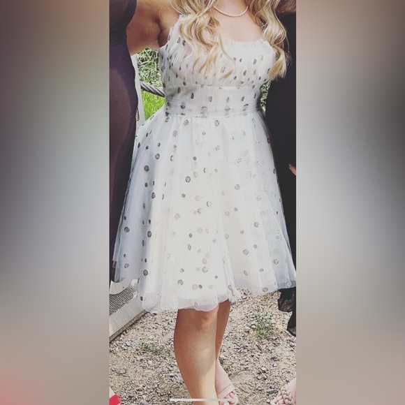 EUC ML Monique Lhuillier Glittered Tulle Minidress Size 0 - Picture 5 of 9